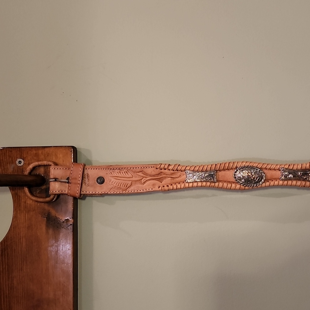 Leather belt with silver embellishments